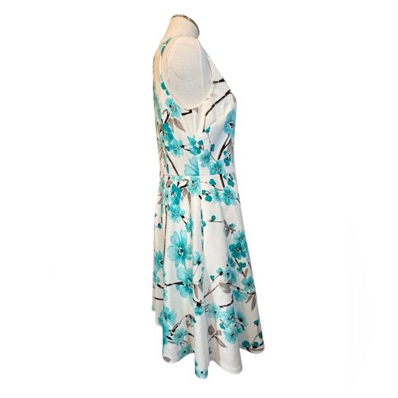 Jessica Howard White Teal Floral Fit Flare Dress 10P - Picture 7 of 9